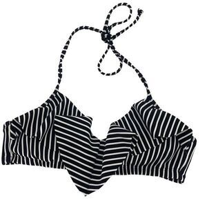APT 9 Womens Striped Flounce Ruffle Halter Bikini Top Black White Medium‎